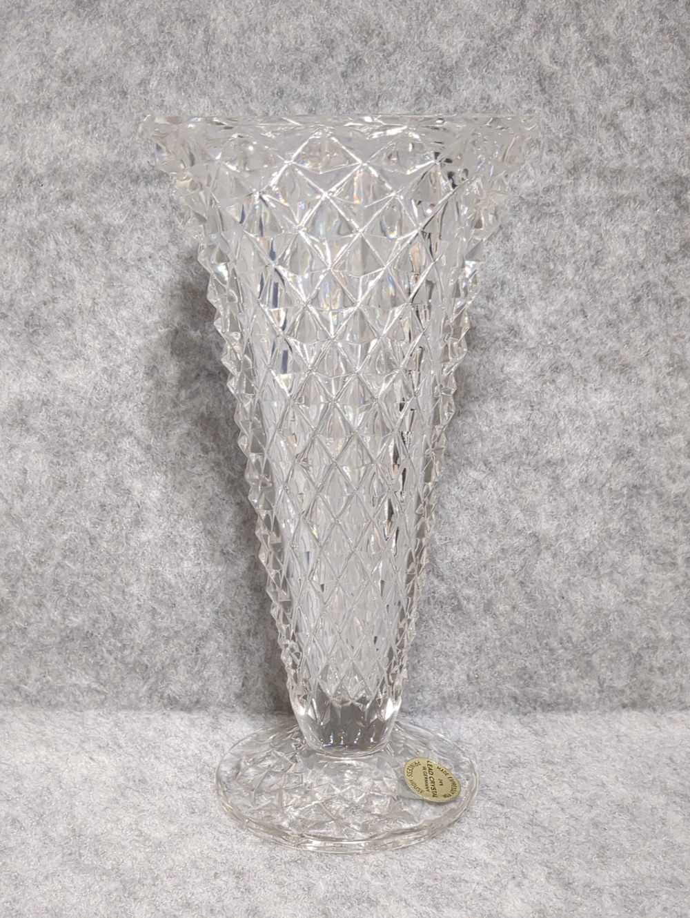 VINTAGE Princess House CRYSTAL VASE WAFFLE PATTERN ART GLASS TEXTURED